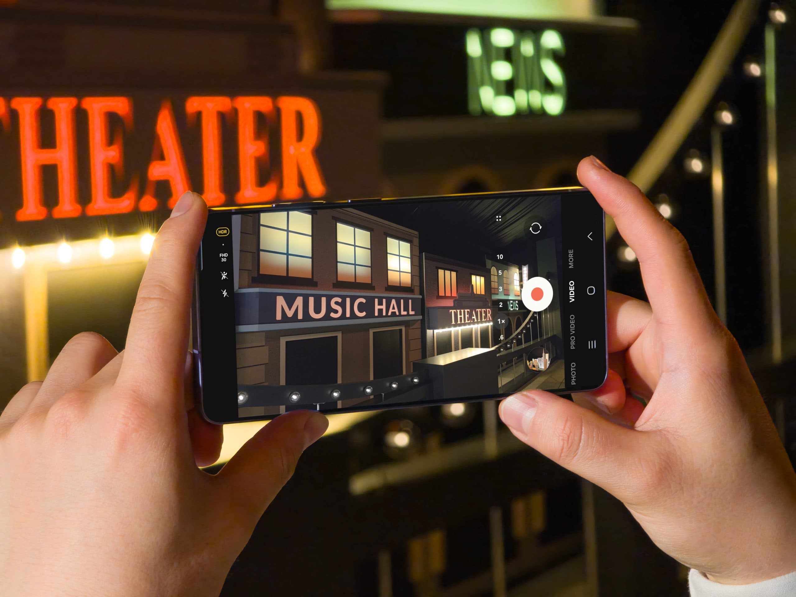 Galaxy S26 Ultra grabando una escena nocturna con Nightography Video