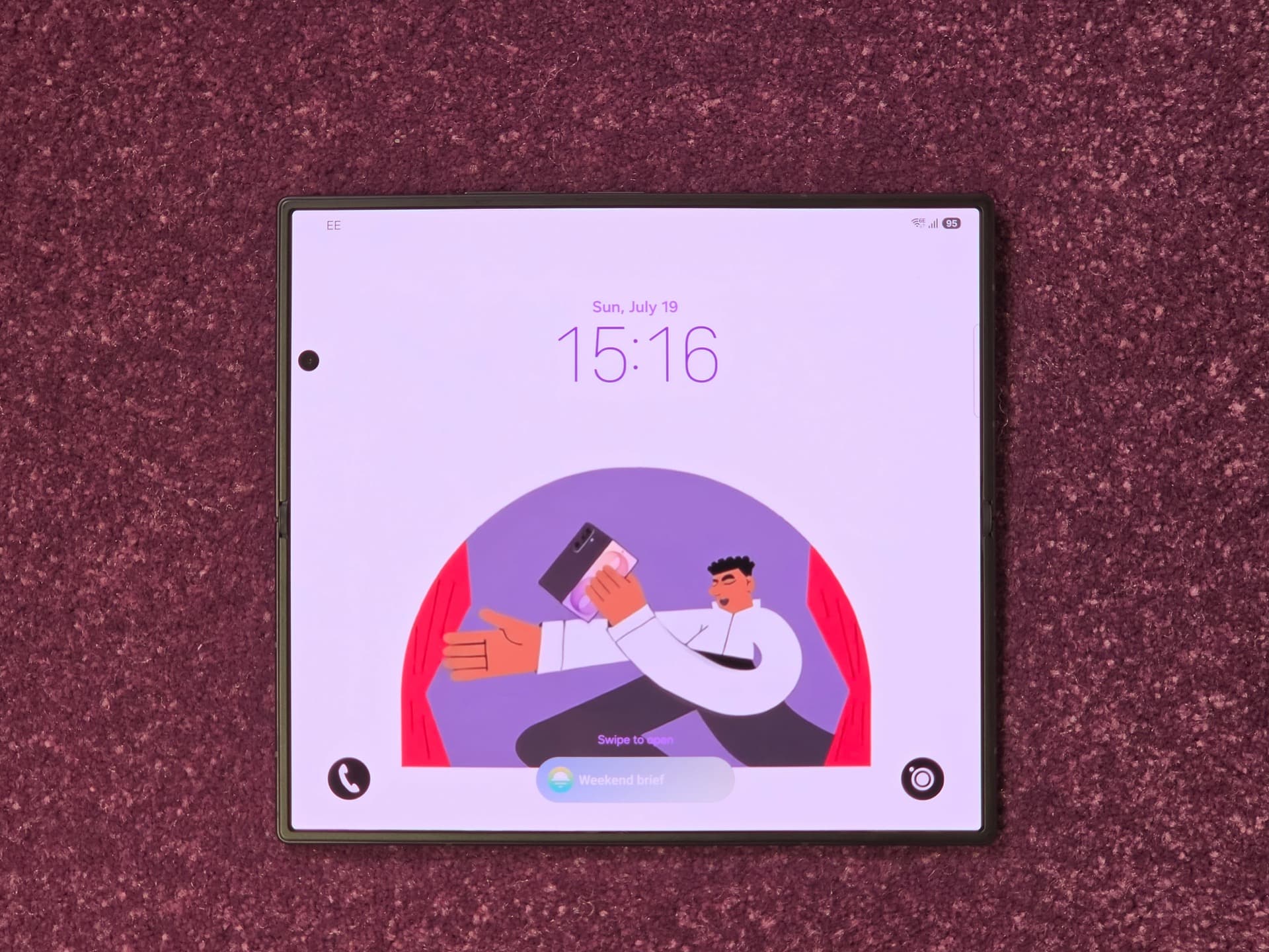 Galaxy Z Fold8 unfolded flat, showing the wide 4:3 main display