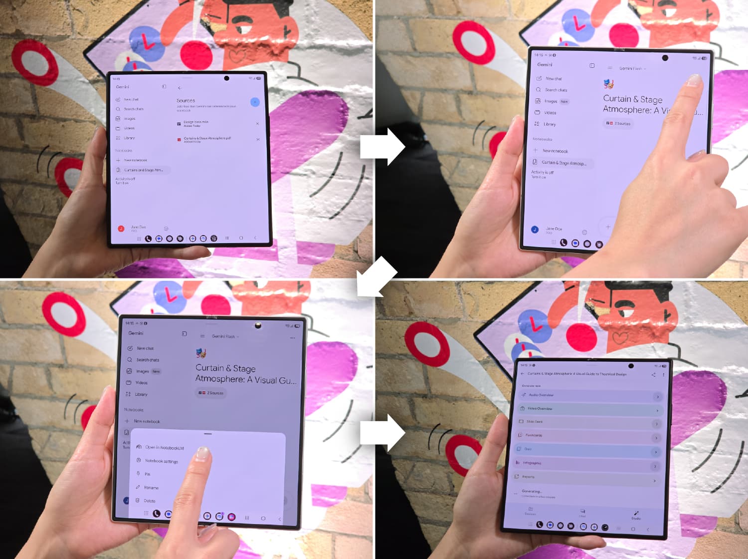Now Nudge suggestion flow opening split view on the Z Fold8