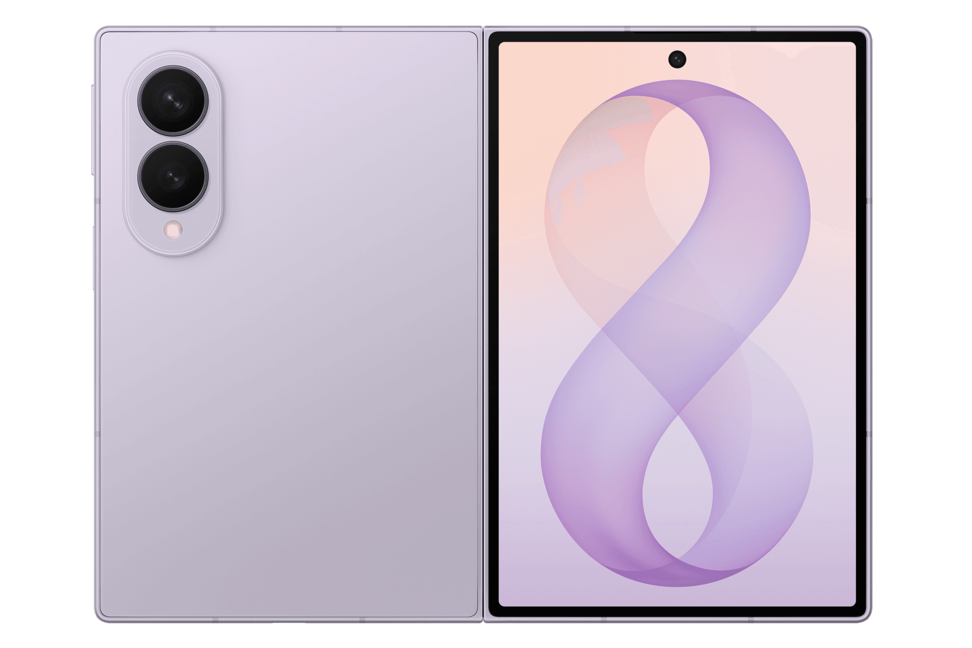 Samsung Galaxy Z Fold8 in Lavender, back and cover screen side by side