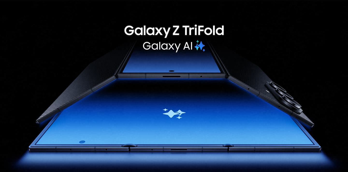 Samsung Galaxy Z TriFold foldet ud med den 10-tommers hovedskærm og Galaxy AI-branding